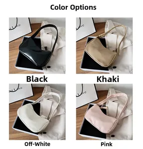 Collage of chic baguette bags in black, khaki, off-white, and pink color options
