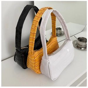 Detailed comparison of crocodile pattern underarm bags in black, yellow, and white colors