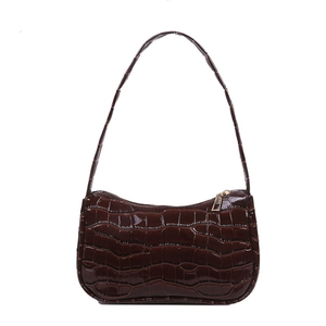 Women Crocodile Pattern PU Leather Underarm Bag Vintage Baguette Shoulder Bag Fashion Casual Small Square Handbag For Daily