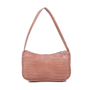 Sac baguette rose pour femme avec motif crocodile et fermeture éclair argentée élégante