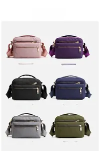 Waterproof nylon crossbody bags for women in six colors with triple zipper compartments