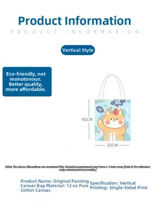 Tableau détaillé des tailles pour sac en toile de coton avec chien de dessin animé