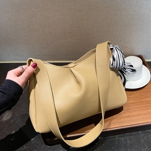Women Real Leather Shoulder Hobo Bag Zebra Striped Silk Scarf Decoration Ruched Large Capacity Daily Commuter Handbag