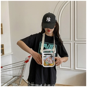 Transparent PVC crossbody mobile phone bag with adjustable canvas strap for daily use