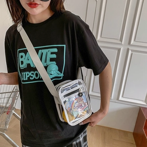 Transparent PVC crossbody small square bag with white adjustable strap and front zipper