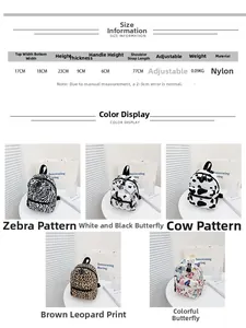 Detailed size chart and size specifications for cute cow print mini canvas backpack