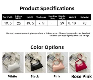 Detailed size chart and dimensions for the minimalist PU leather shoulder bag