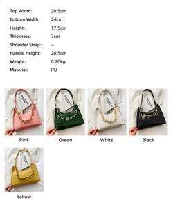 Detailed size chart and dimensions for the faux crocodile leather baguette shoulder bag