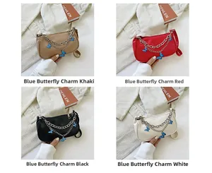 Comparaison détaillée des sacs sous les bras en cuir PU kaki, rouge, noir et blanc avec papillons