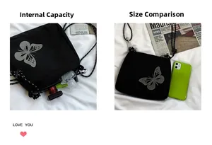 Internal capacity and size comparison of the black butterfly crossbody phone bag