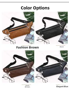 Litchi texture PU waist bag displayed in fashion brown, black, dark brown, and navy blue