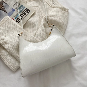 Minimalist white faux crocodile skin hobo shoulder bag with stylish gold hardware