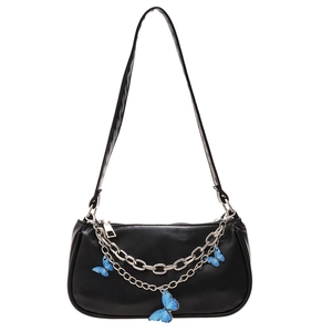 Sac Sous le Bras pour Femmes avec Chaîne Papillon en Cuir PU Sac Baguette Y2K Sac à Épaule Tendance pour Femme