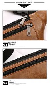 Detail view of brown lychee leather texture with metal zipper and PVC teeth