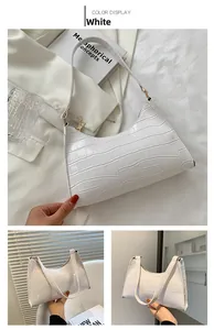 Detailed view of white crocodile pattern hobo bag with gold hardware and zipper finish
