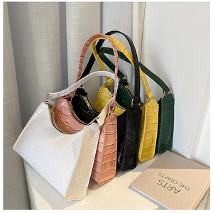 Collection of faux crocodile texture baguette bags in five colors with slim shoulder straps