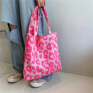 Grand sac cabas en toile avec imprimé léopard rose élégant pour le shopping quotidien