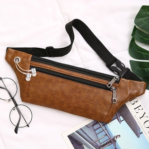 Men's PU Leather Waist Bag Retro Lychee Pattern Chest Bag With Earphone Hole Adjustable Strap Travel Outdoor Shoulder Bag
