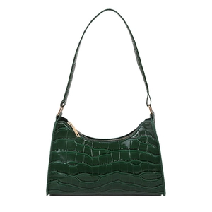 Green crocodile pattern faux leather underarm shoulder bag with gold zipper