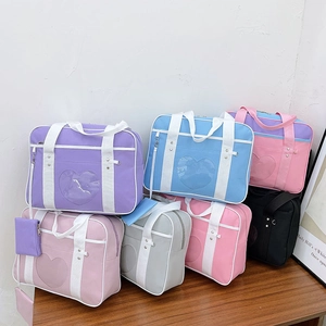 Japanese style heart clear window JK uniform tote bag available in multiple pastel colors