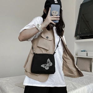 Dark aesthetic crossbody bag with reflective butterfly print and oxford cloth material