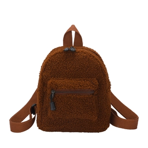 Cute brown teddy fleece backpack with rabbit ears for women and children casual use