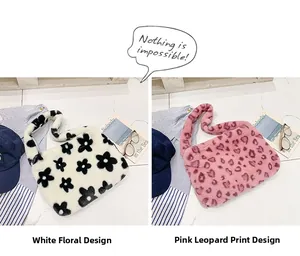 Sacs à bandoulière en peluche avec motifs floraux et imprimé léopard rose
