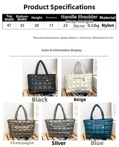 Tabella delle taglie e dimensioni per la grande borsa tote trapuntata in nylon