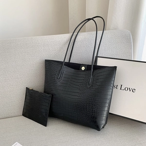Large Capacity Crocodile Pattern PU Leather Tote Bag For Women With Pouch Single Shoulder Bucket Bag Fashion Commuting Handbag