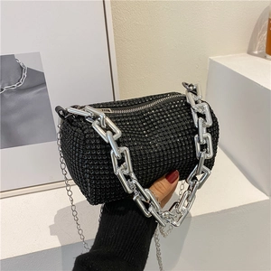 Women's Full Rhinestone Evening Bag Individual Diamond Handbag Mini Square Crossbody Bag Chunky Chain Party Clutch Bag