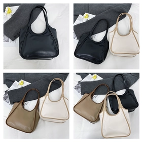 Gros plan de sacs à bandoulière en similicuir élégants en noir, beige et kaki