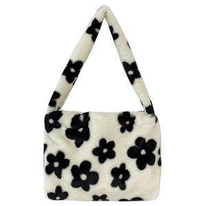 Sac à Épaule en Peluche Mignon pour Femmes Imprimé Floral Léopard Fausse Fourrure Sac Sous-bras Tote Mode Streetwear Hiver
