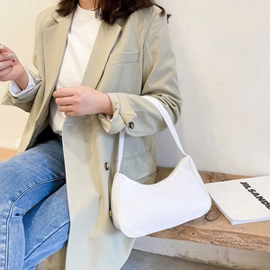 Minimalist white nylon hobo shoulder bag with a sleek crescent moon design for women