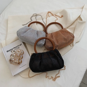 Sparkly rhinestone woven cloud bags with resin handles and chain straps in three colors