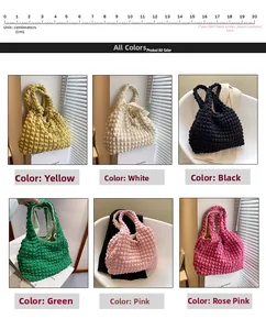 Detailed comparison of six bubble texture tote bags in yellow, white, black, green, and pink
