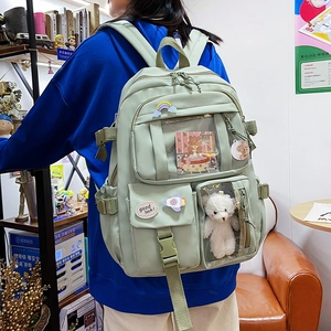 Kawaii Japanese Style Nylon Backpack For Junior High School Students Large Capacity Cute Ita Bag With Transparent Windows