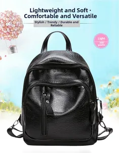 Mini black pebble leather backpack weighing only 300g with adjustable straps