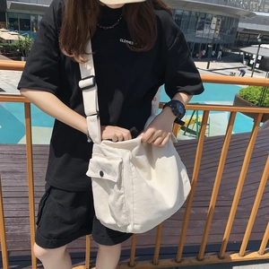 Harajuku style cream canvas crossbody bag with adjustable strap and large capacity