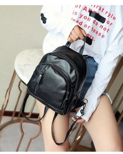 Mini black pebble leather fashion backpack with multi-layer zipper pockets for women