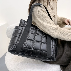 Large Capacity Quilted Puffer Tote Bag For Women Nylon Solid Color Shoulder Bag Urban Simple Fashion Casual Handbag