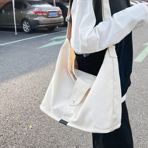 Large Capacity Women Canvas Shoulder Bag Casual Crossbody Bag Solid Color Underarm Hobo Bag Street Style Messenger Bag