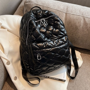 Women Quilted Backpack Puffy PU Leather Large Capacity Shoulder Bag Metallic Camouflage Black Silver Gold Travel Daypack