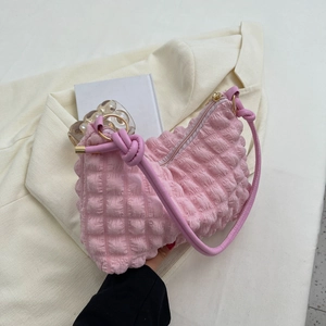 Popcorn Texture Ruched Underarm Bag For Women Fashion Solid Color Nylon Shoulder Bag Korean Minimalist Handbag With Knots