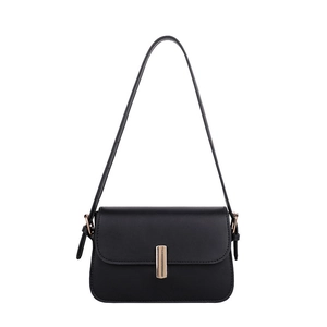 Minimalist black matte crossbody bag for women with elegant golden vertical metal buckle