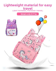 Detailansicht des ultraleichten Designs mit 0,17 kg und Einhorn-Grafiken auf dem Kinderrucksack