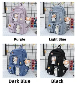 Four colors of Japanese style Ita backpacks with transparent display windows and cute plushies