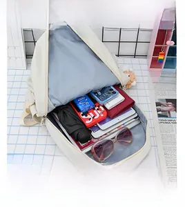 Internal view showing large storage capacity of the white Japanese style backpack