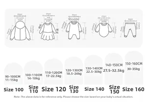 Detailed size chart for kids hoodies and jackets with height and weight measurement guide