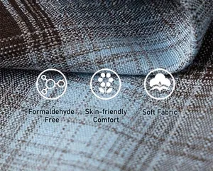 Close-up of soft plaid fabric with non-toxic fibers and comfortable skin-friendly texture