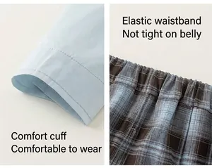 Detail of comfortable shirt cuffs and elastic plaid waistband on boys' gentleman suit